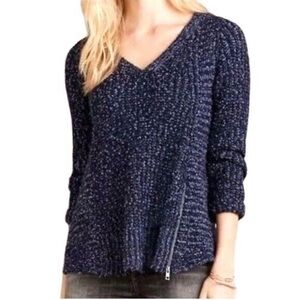 Anthropologie Moth Marled Indigo Blue Purple Sweater wool alpaca‎ blend Sz SM